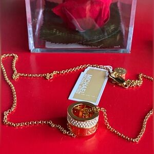 Michael Kors Gold-tone Pavé Logo Cylinder Pendant Necklace